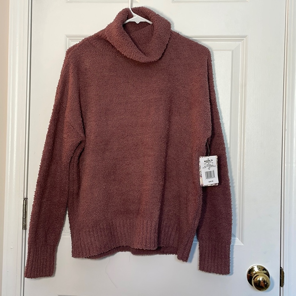 Pink Rose Light Purple Soft Fuzzy Turtleneck Sweater
